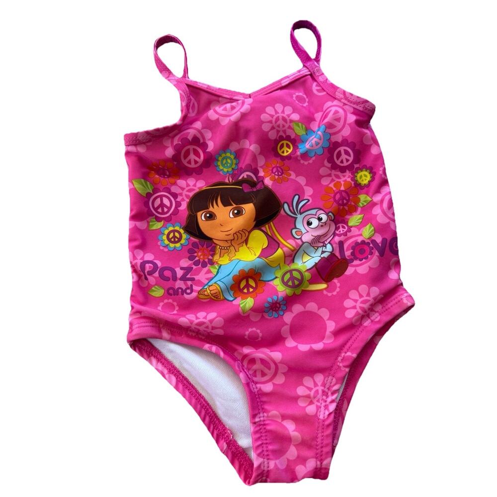 EUC Dora the Explorer Paz &Love Pink 1 PC Swimsuit Size 18 Months Girl's